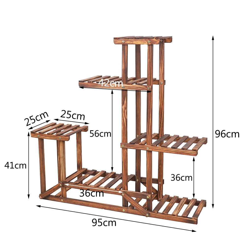 6 Tiered Wood Plant Flower Stand Shelf Planter