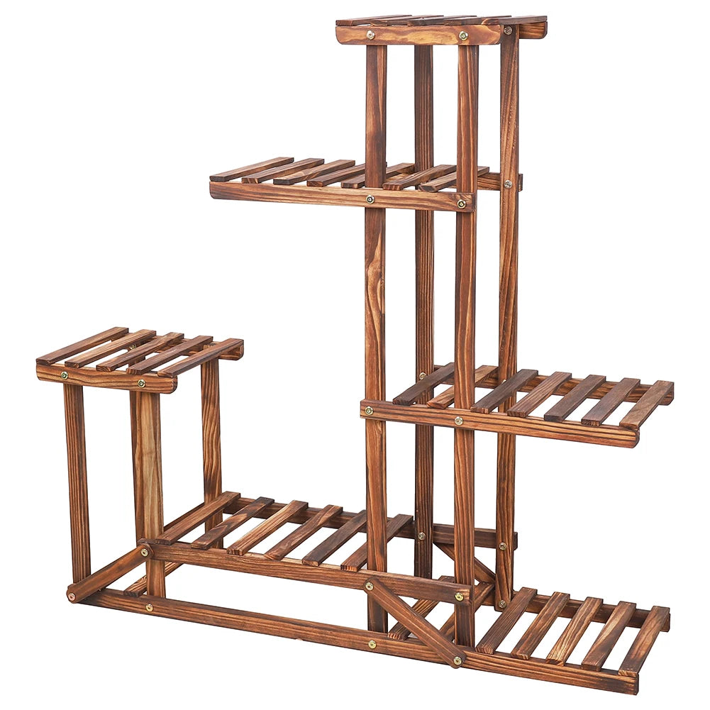 6 Tiered Wood Plant Flower Stand Shelf Planter