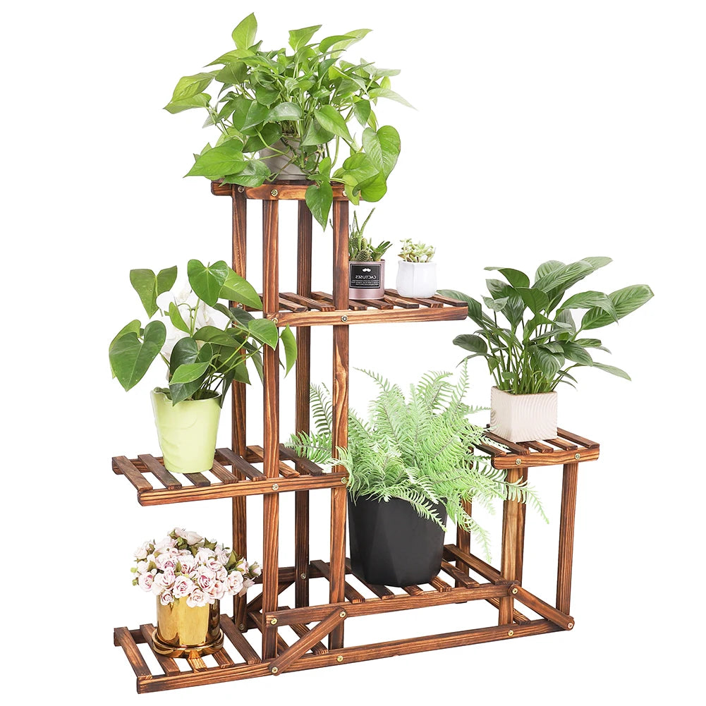 6 Tiered Wood Plant Flower Stand Shelf Planter