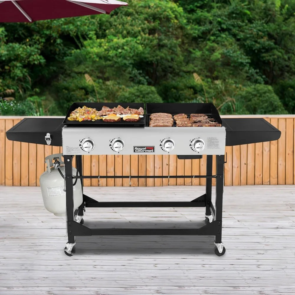 4-Burner Portable Gas Grill and Griddle Combo with Cover