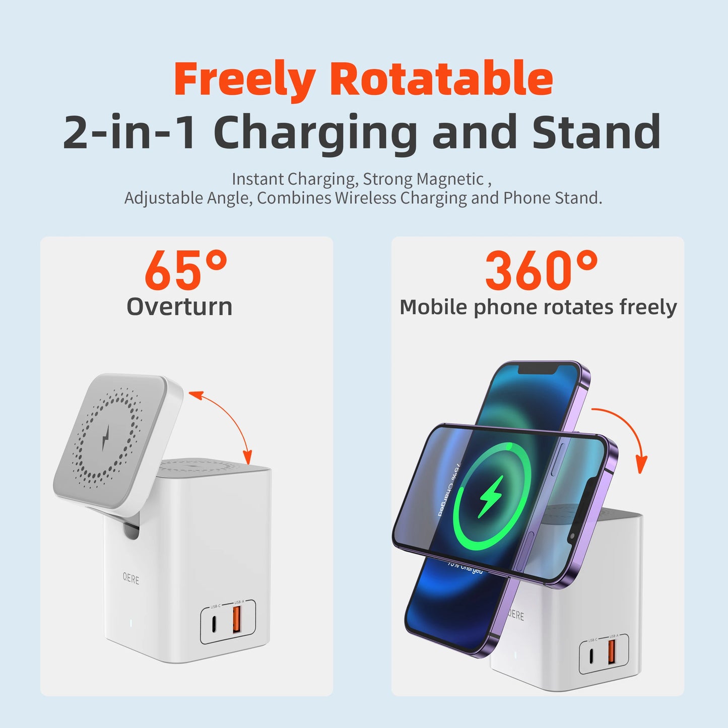 QERE Mobile Phone Magnetic Wireless Charger Station Fast Charging