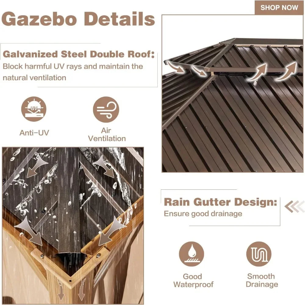 12'x20' Hardtop Gazebo, Wooden Finish Coated Aluminum