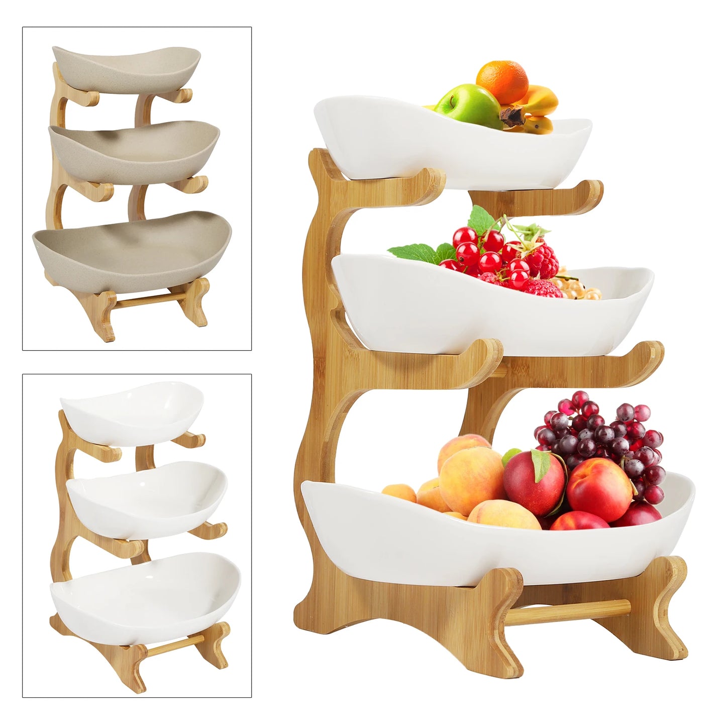 3-Tier Modern Bowls Fruit Basket Stand Vegetable Holder Organizer Home Kitchen