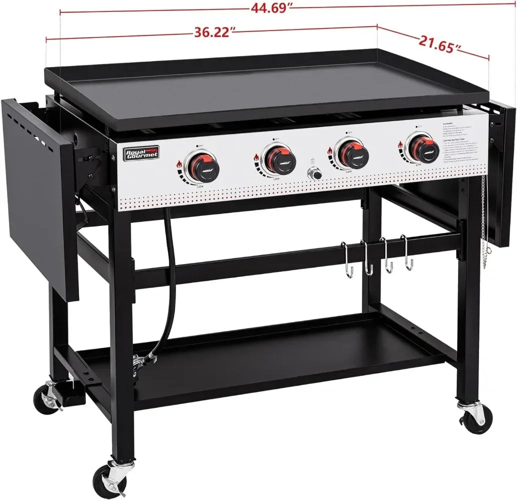 4-Burner Flat Top Gas Grill with Folding Side Tables