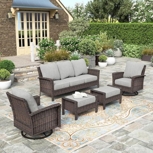 Wicker Patio Furniture Sets,2 x High Back Swivel Chair,3-Seat Sofa with 2 ottomans