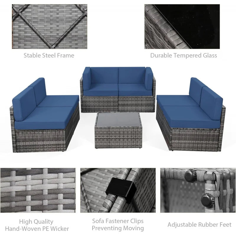 Rattan Grey Wicker , 7 PC Outdoor Sectional