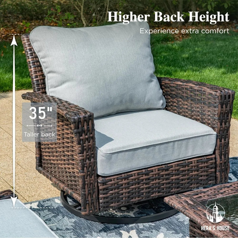 Wicker Patio Furniture Sets,2 x High Back Swivel Chair,3-Seat Sofa with 2 ottomans