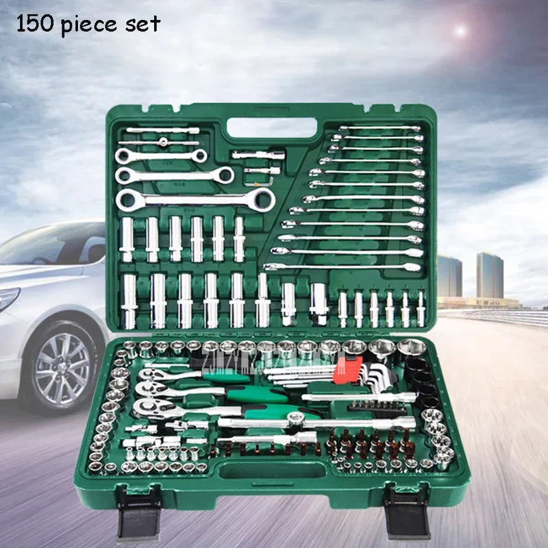 121 piece set auto repair tool box sleeve wrench household car repair kit ratchet repair hand tools tire disassembly