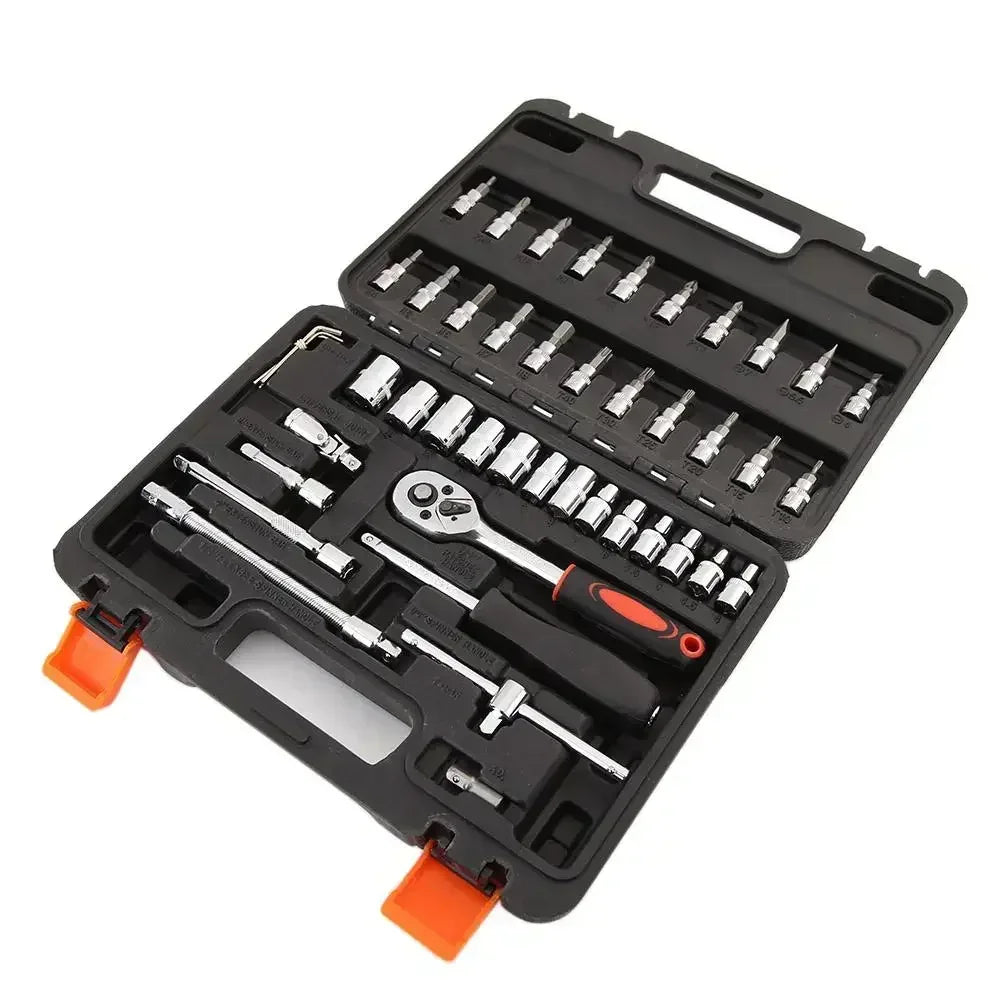 46Pcs Car Repair Tool Kit 1/4-Inch Socket Set Car Repair Tool Ratchet Torque Wrench Combo Auto Repairing Set Mechanic Tool