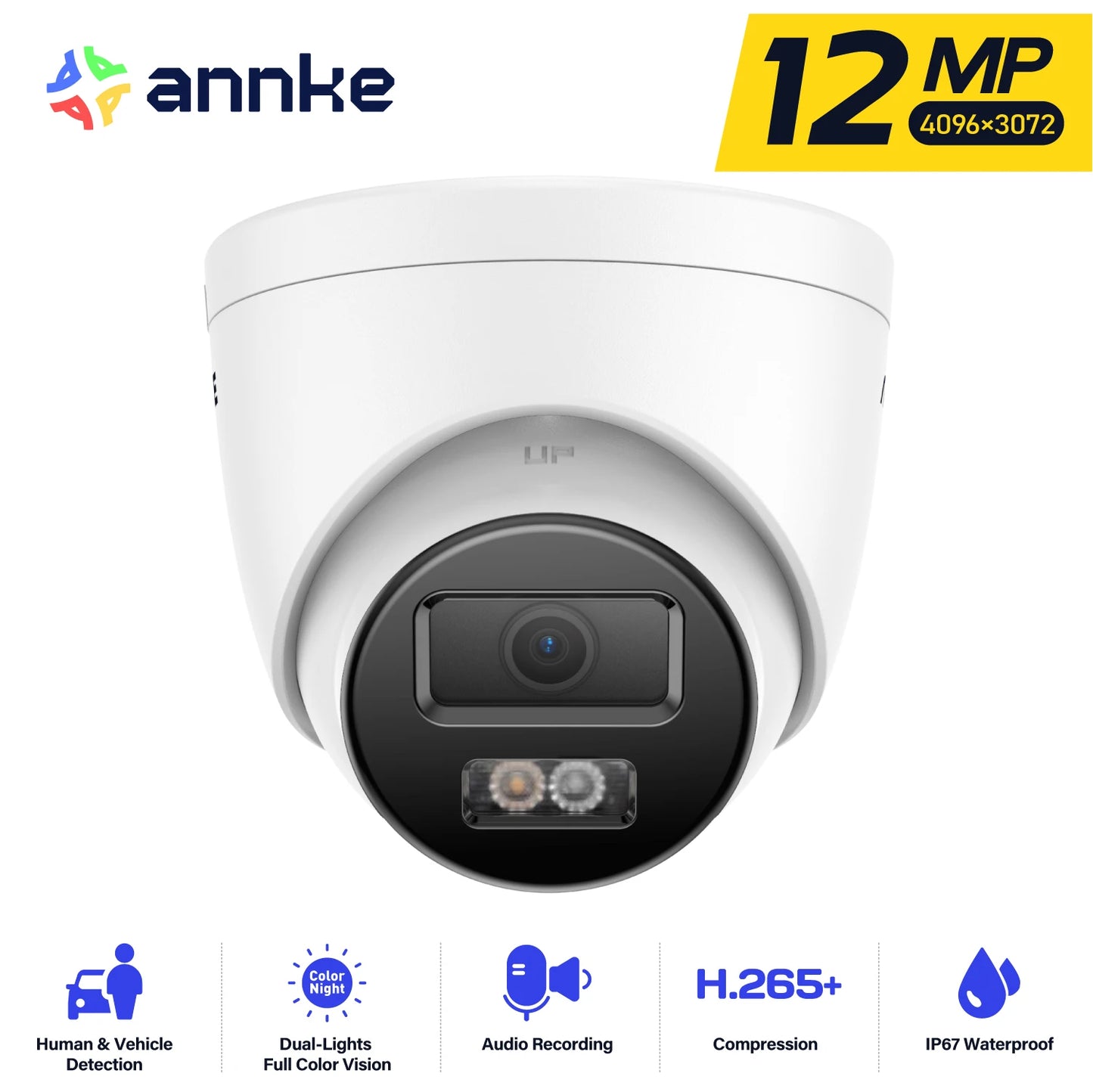 ANNKE 12MP 3K Outdoor Smart Dual Light PoE Security Camera Color IR Night Vision Built-in Microphone IP67 Smart Home H.265+