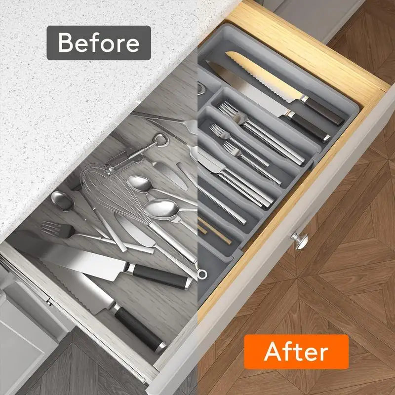 1pc Silverware Drawer Organizer Adjustable Flatware And Cutlery Holder