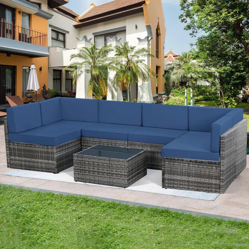 Rattan Grey Wicker , 7 PC Outdoor Sectional