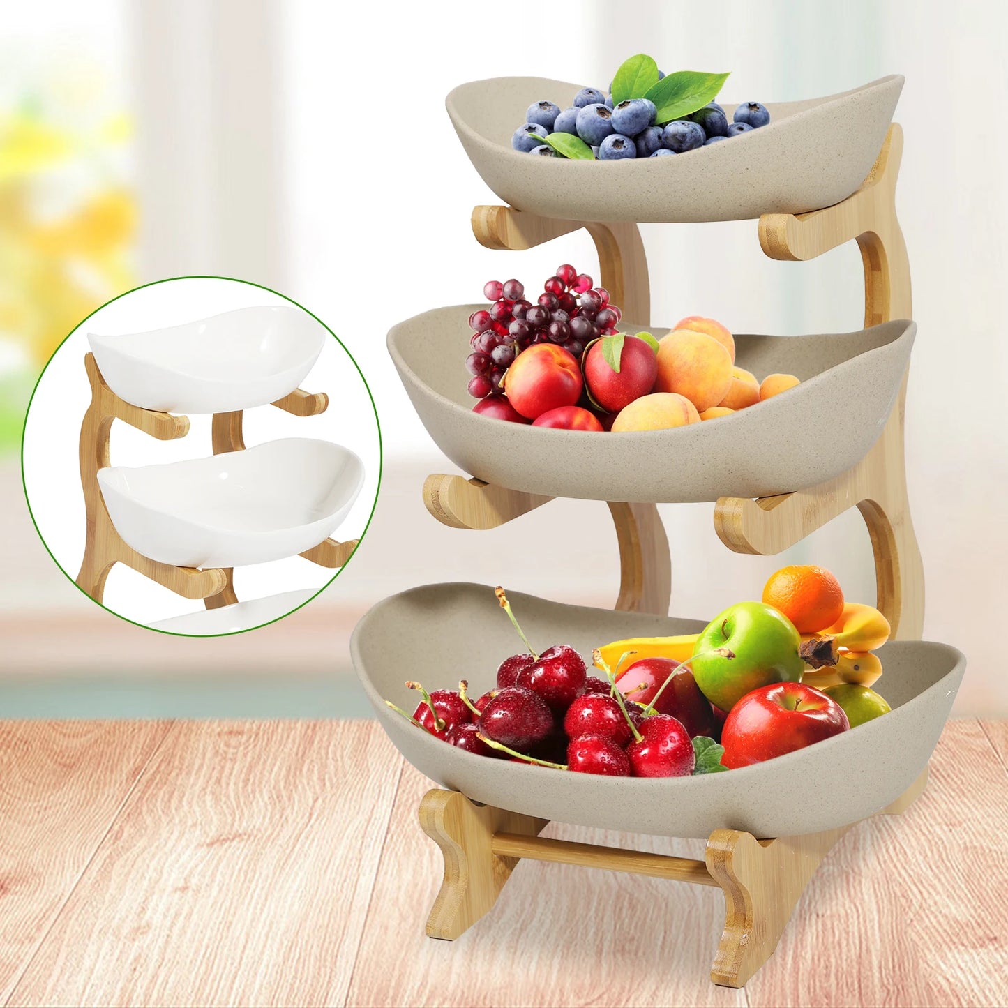 3-Tier Modern Bowls Fruit Basket Stand Vegetable Holder Organizer Home Kitchen