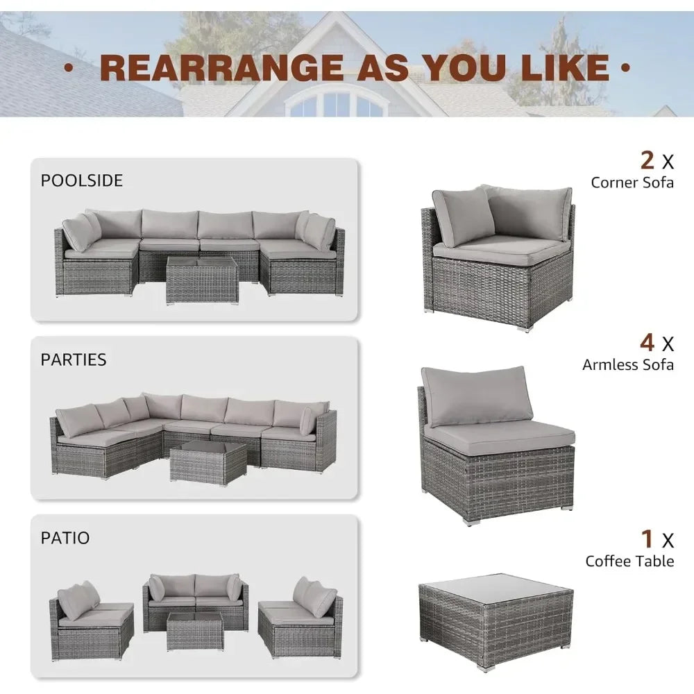 7/8 Pieces Patio Furniture Set, Modular Patio Set