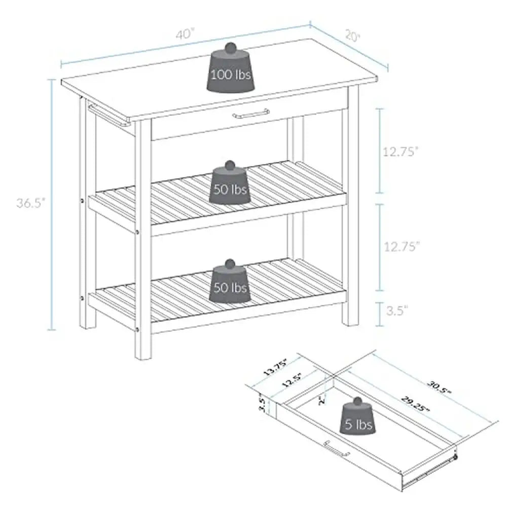 Gray Wood Kitchen Island with Stainless Steel Drawer