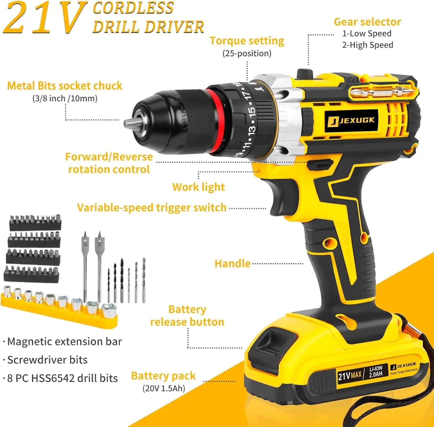 Power Drill 245PCS Cordless Drill Set