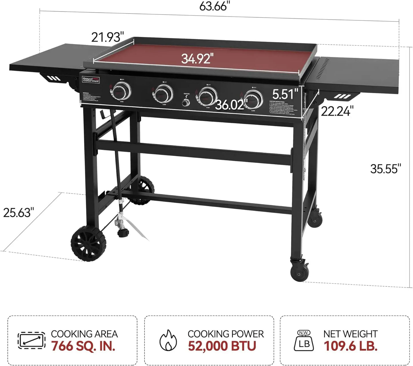 4-Burner Flat Top Gas Griddle, 35-Inch Outdoor Propane