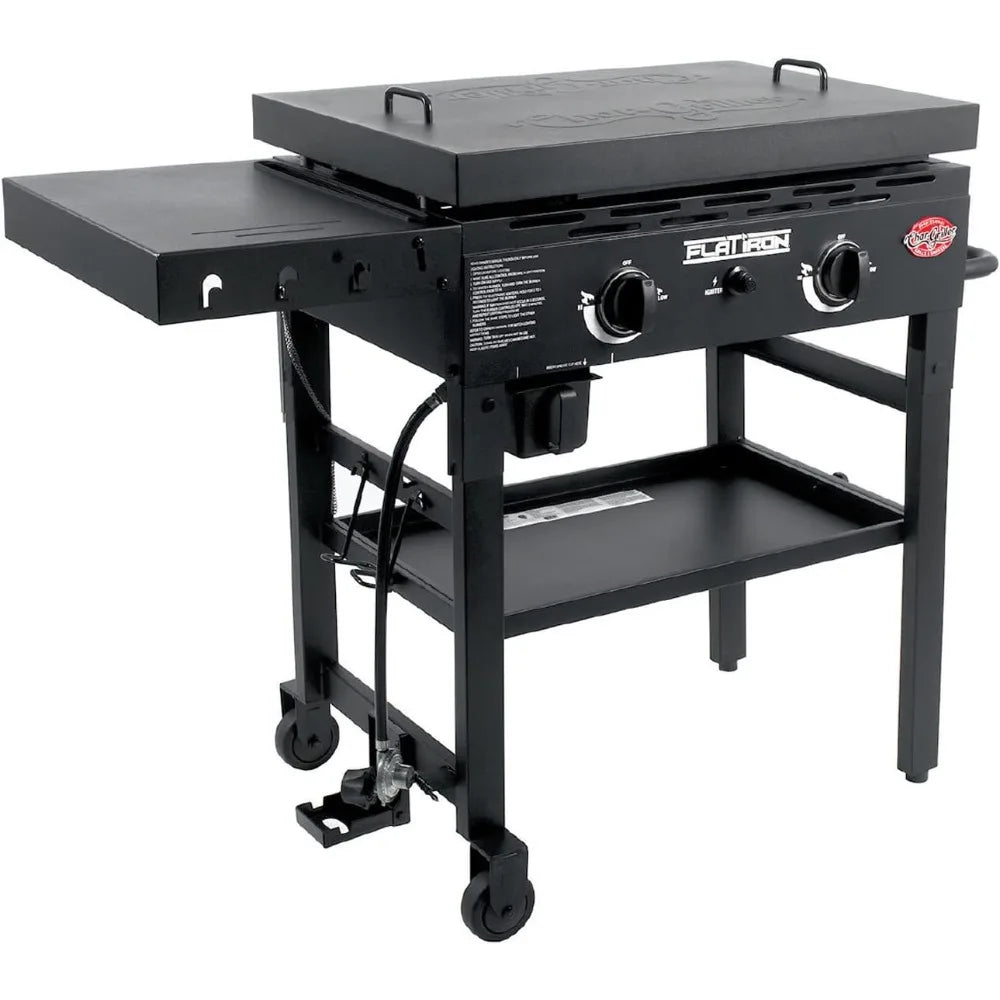 2-Burner Propane Gas Flat-Top Griddle with Steel Griddle Top, Wind Guards and Removable Lid, 520 Cooking