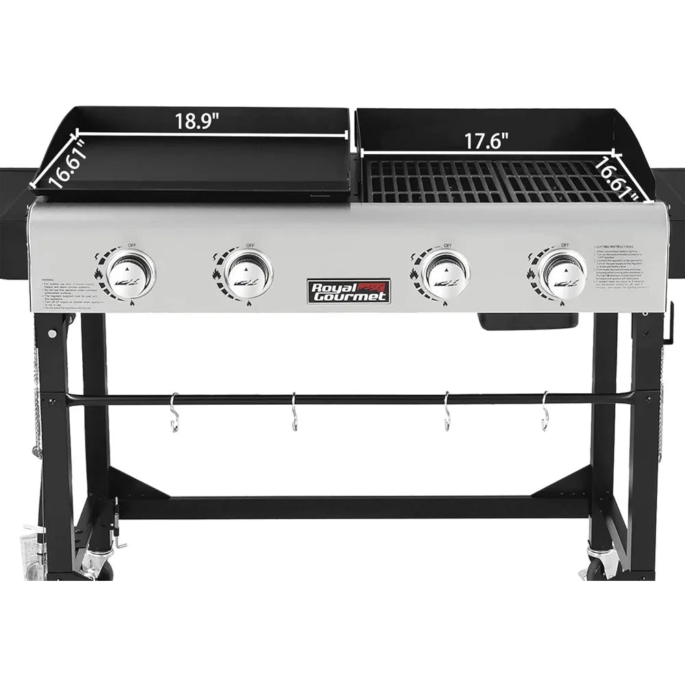 4-Burner Portable Gas Grill and Griddle Combo with Cover