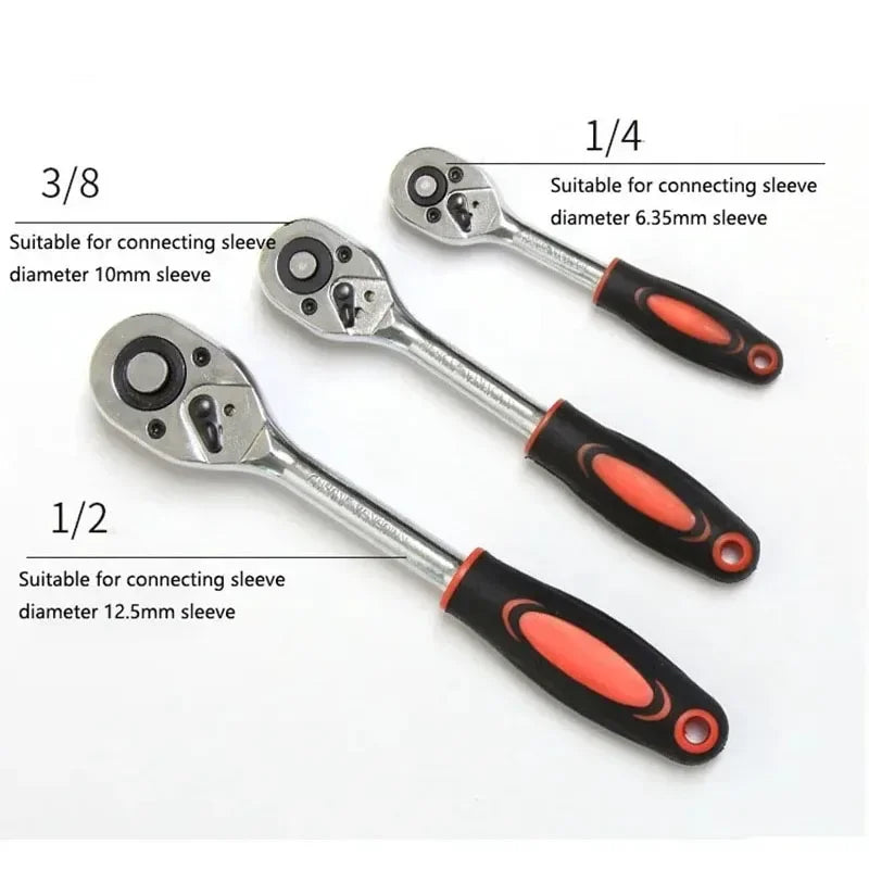 12pcs Socket Ratchet Handle Wrench Set 1/4 3/8 1/2 Spanner Kit With Extension Rod and 10 Common Sockets Car Repair Hand Tools