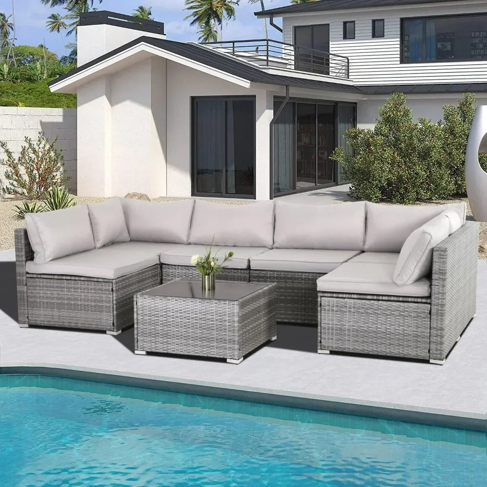 7/8 Pieces Patio Furniture Set, Modular Patio Set