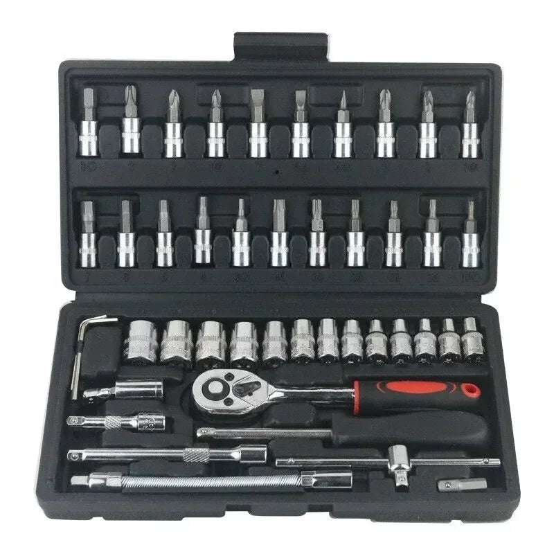 46pcs Socket Set Car Repair Tool Ratchet Spanner Wrench Set Pawl Socket Spanner Screwdriver Professional Metalworking Tool Kit