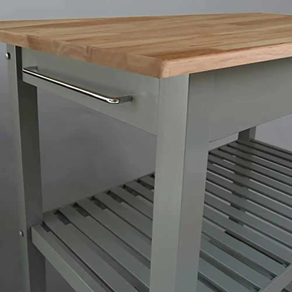 Gray Wood Kitchen Island with Stainless Steel Drawer