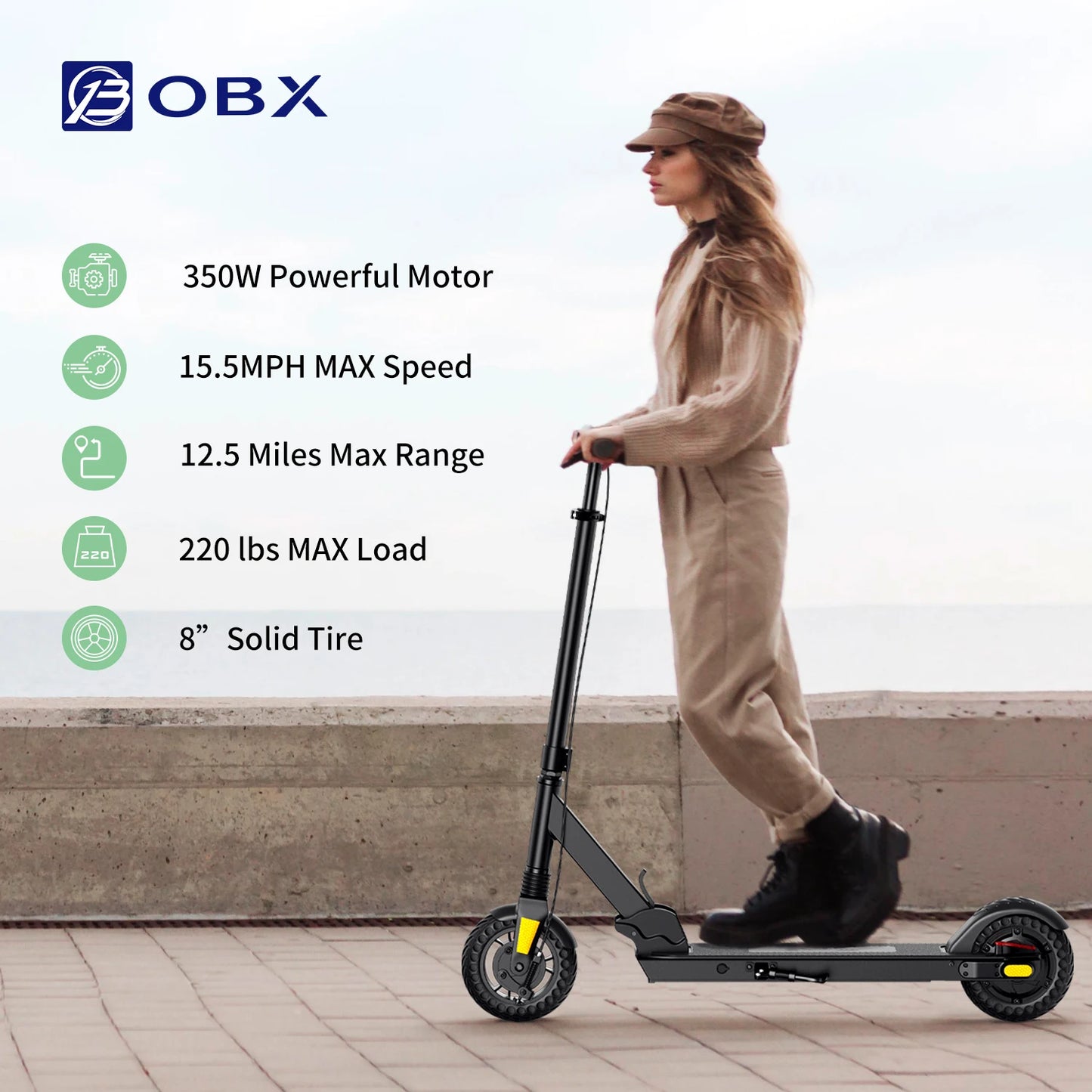 OBX Electric Scooter Adult 15.5MPH 350W With App GPS Positioning