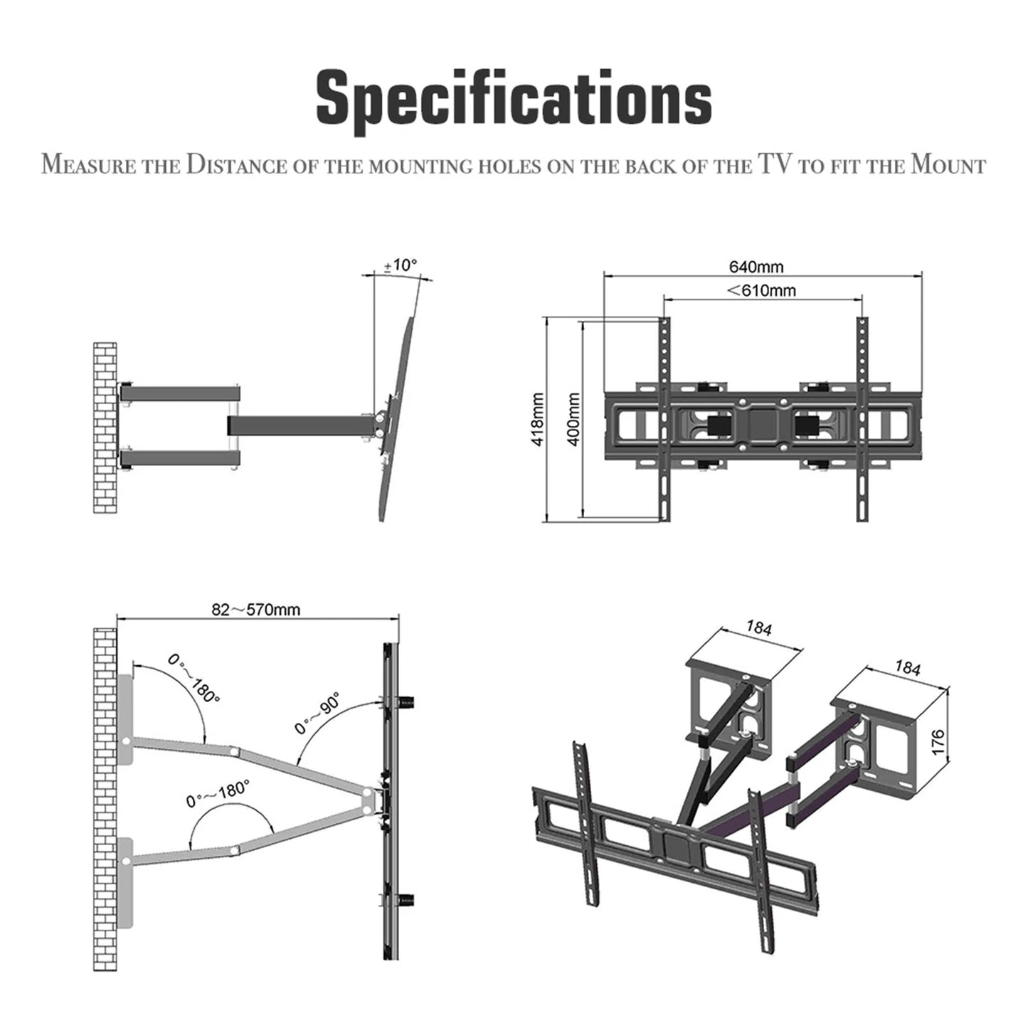 32"-70" Corner Full Motion Articulating TV Wall Mount Bracket Max Weight 50Kg VESA 600*400