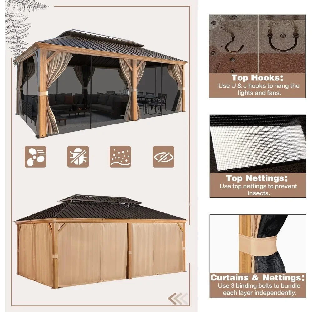 12'x20' Hardtop Gazebo, Wooden Finish Coated Aluminum