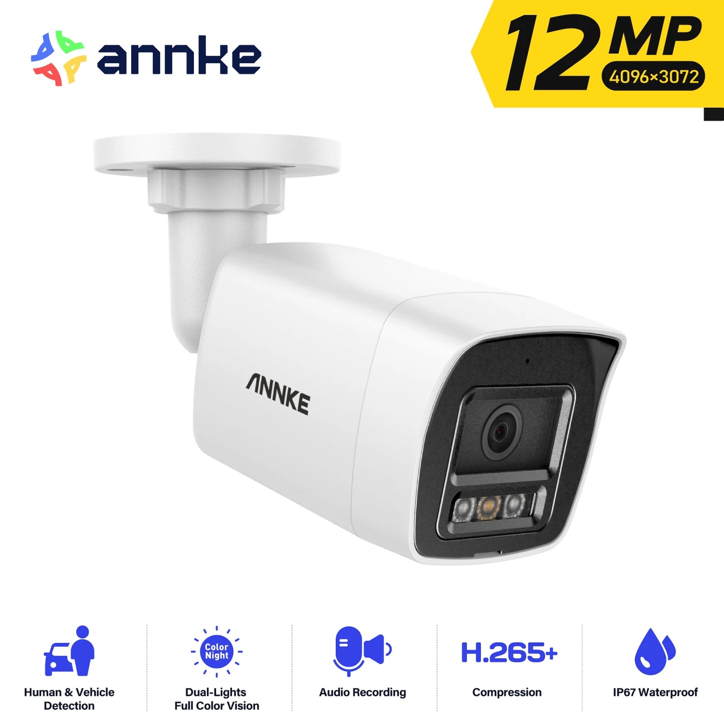 ANNKE 12MP 3K Outdoor Smart Dual Light PoE Security Camera Color IR Night Vision Built-in Microphone IP67 Smart Home H.265+