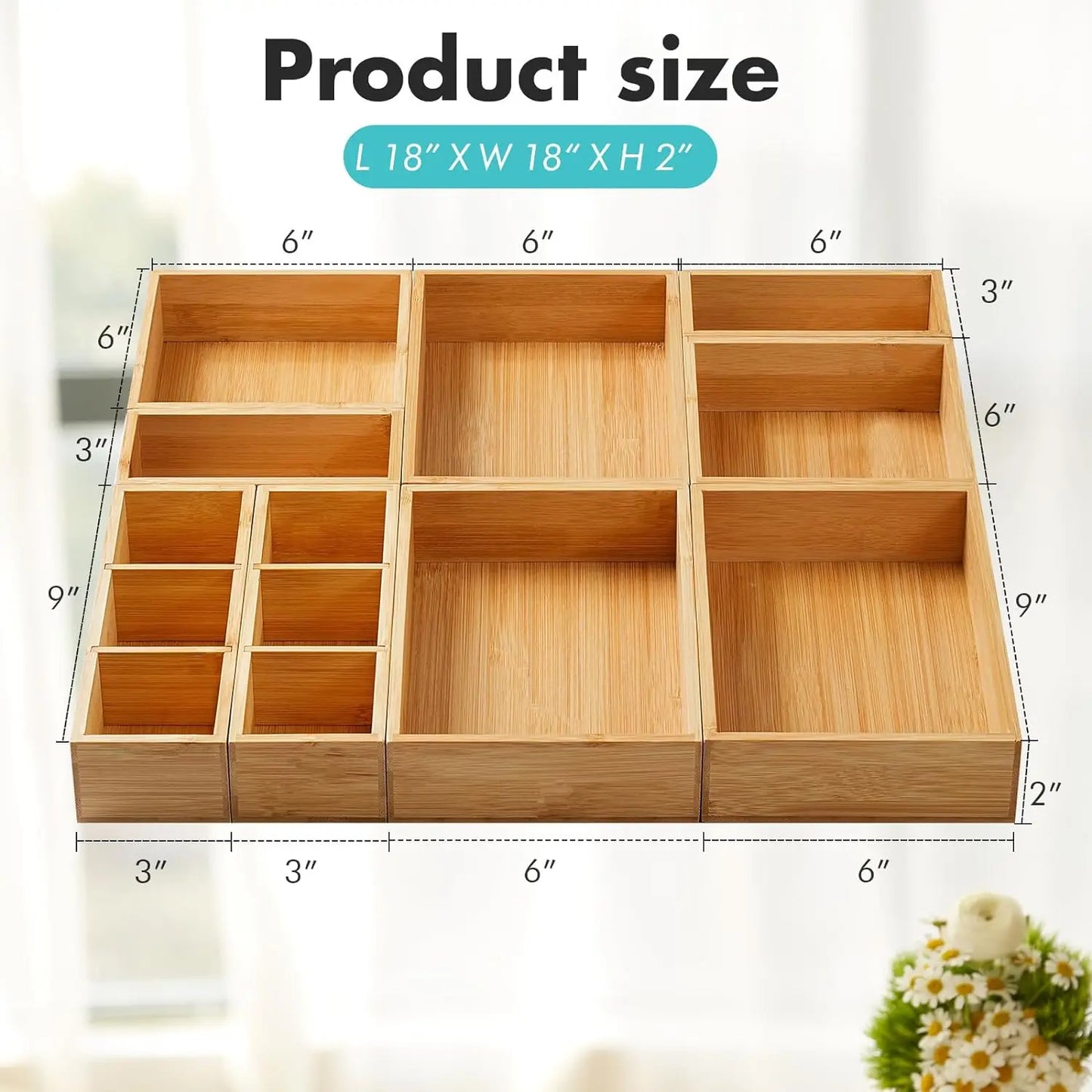 Fabsome Drawer Organizer Set of 9 Bamboo Wood Kitchen