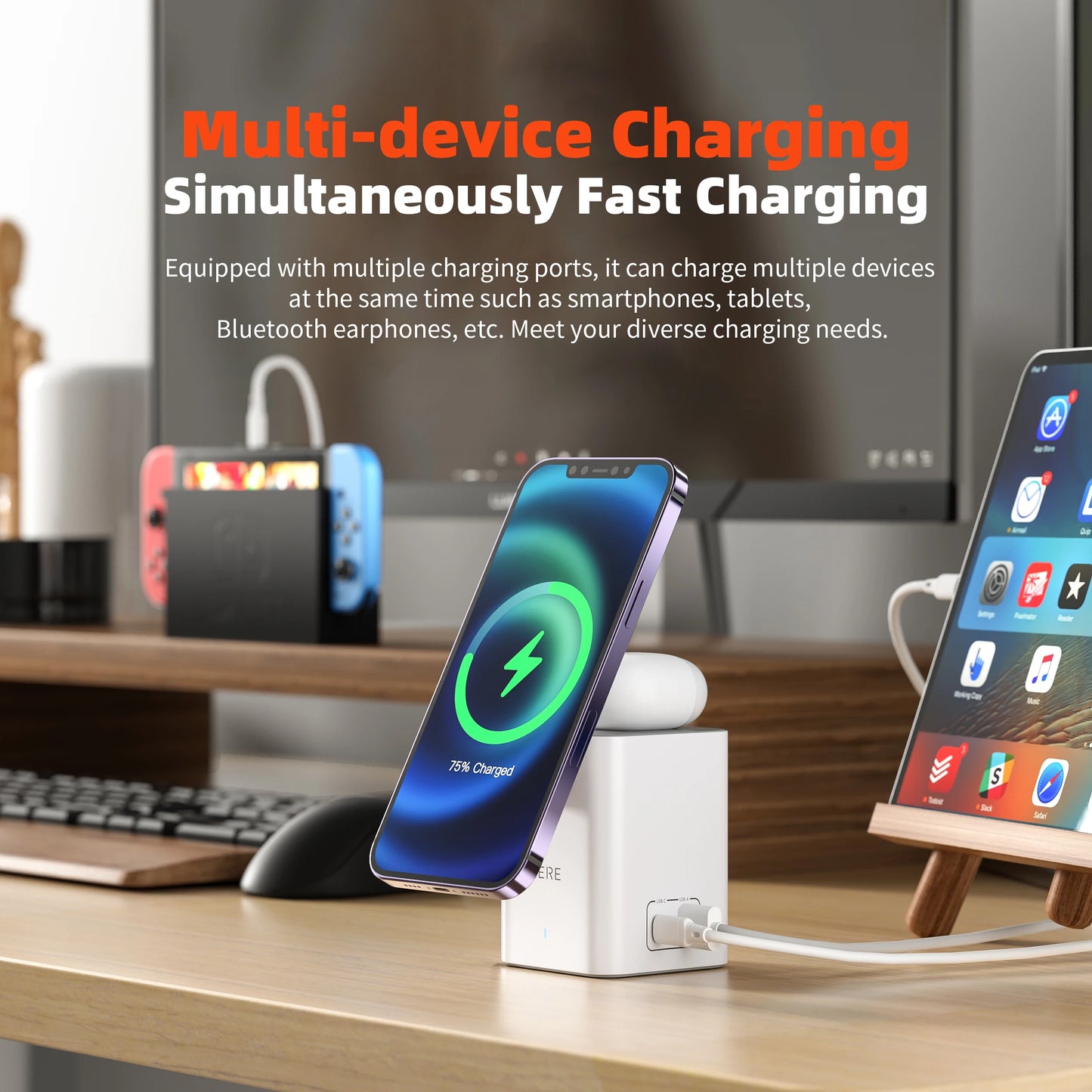 QERE Mobile Phone Magnetic Wireless Charger Station Fast Charging