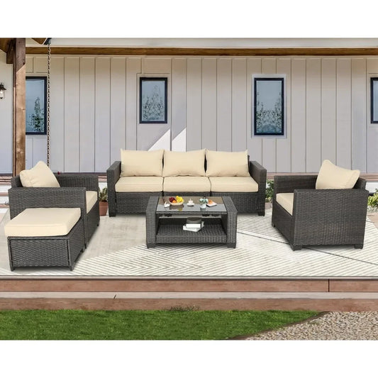 7 Pieces Patio Furniture Sets Outdoor Rattan Wicker