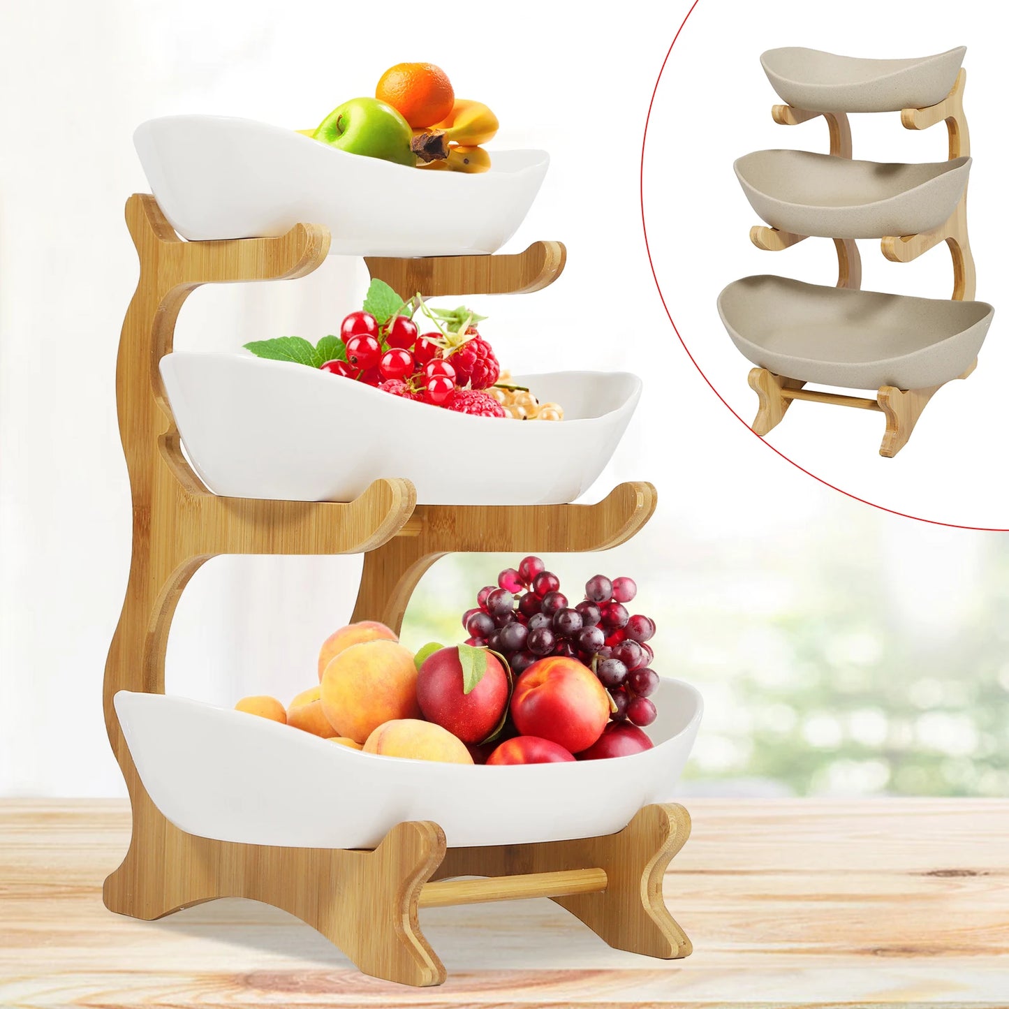 3-Tier Modern Bowls Fruit Basket Stand Vegetable Holder Organizer Home Kitchen