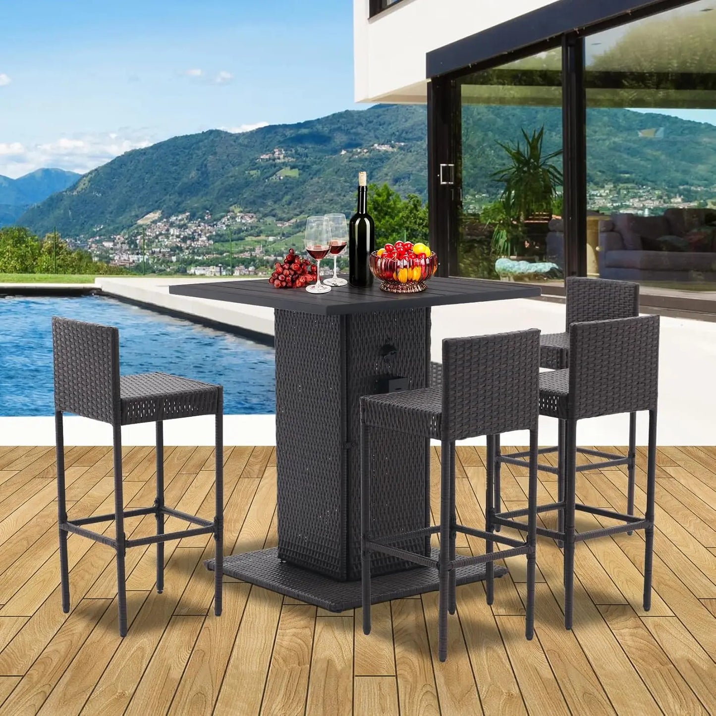 5-Piece Outdoor Wicker Bar Set with Built-in Bottle Opener