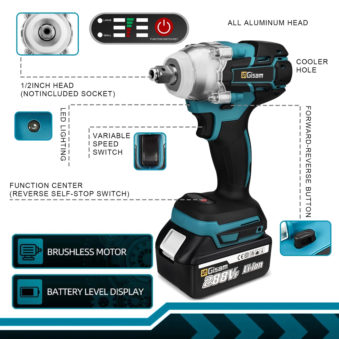 Brushless Electric Impact Wrench Cordless