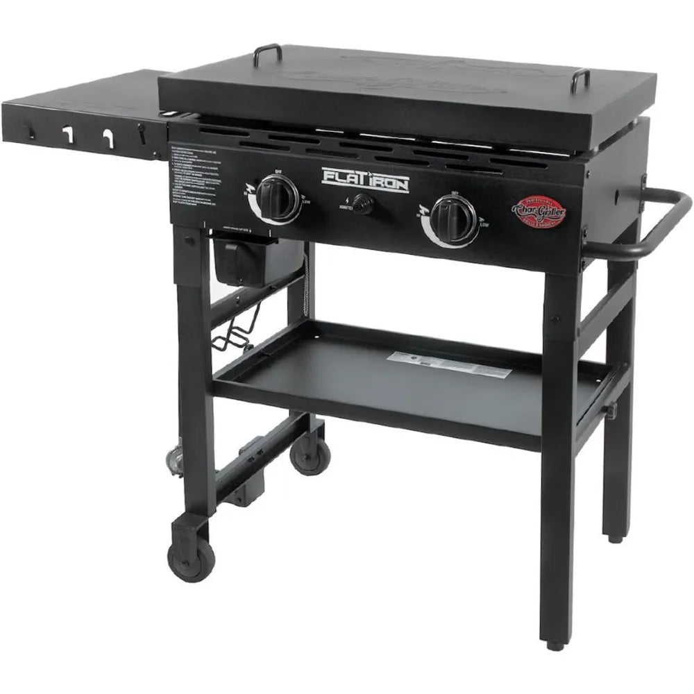 2-Burner Propane Gas Flat-Top Griddle with Steel Griddle Top, Wind Guards and Removable Lid, 520 Cooking