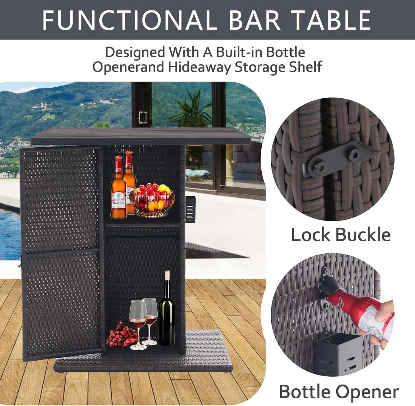 5-Piece Outdoor Wicker Bar Set with Built-in Bottle Opener