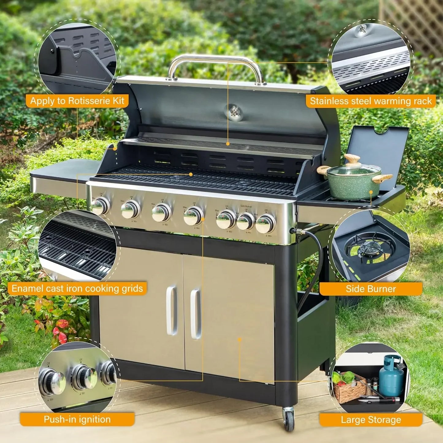 Propane Gas BBQ Grill with Side Burner and Porcelain-Enameled Cast Iron Grates  BTU Outdoor Cooking Kitchen and Patio Backyard