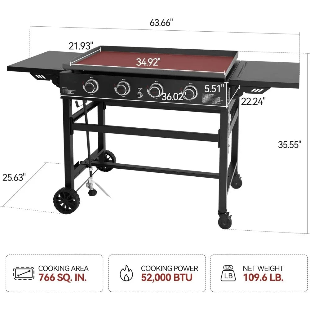 4-Burner Flat Top Gas Griddle, 35-Inch Propane Black