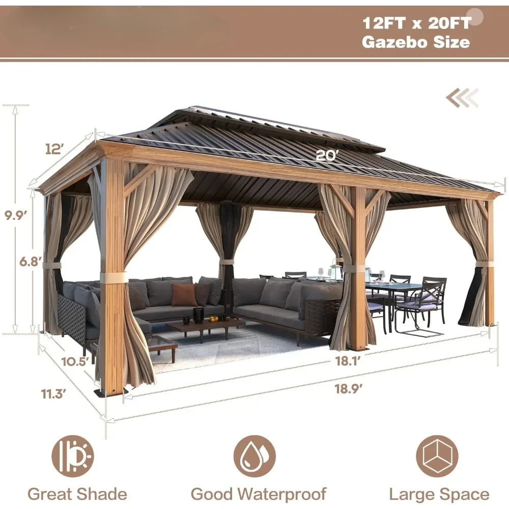 12'x20' Hardtop Gazebo, Wooden Finish Coated Aluminum