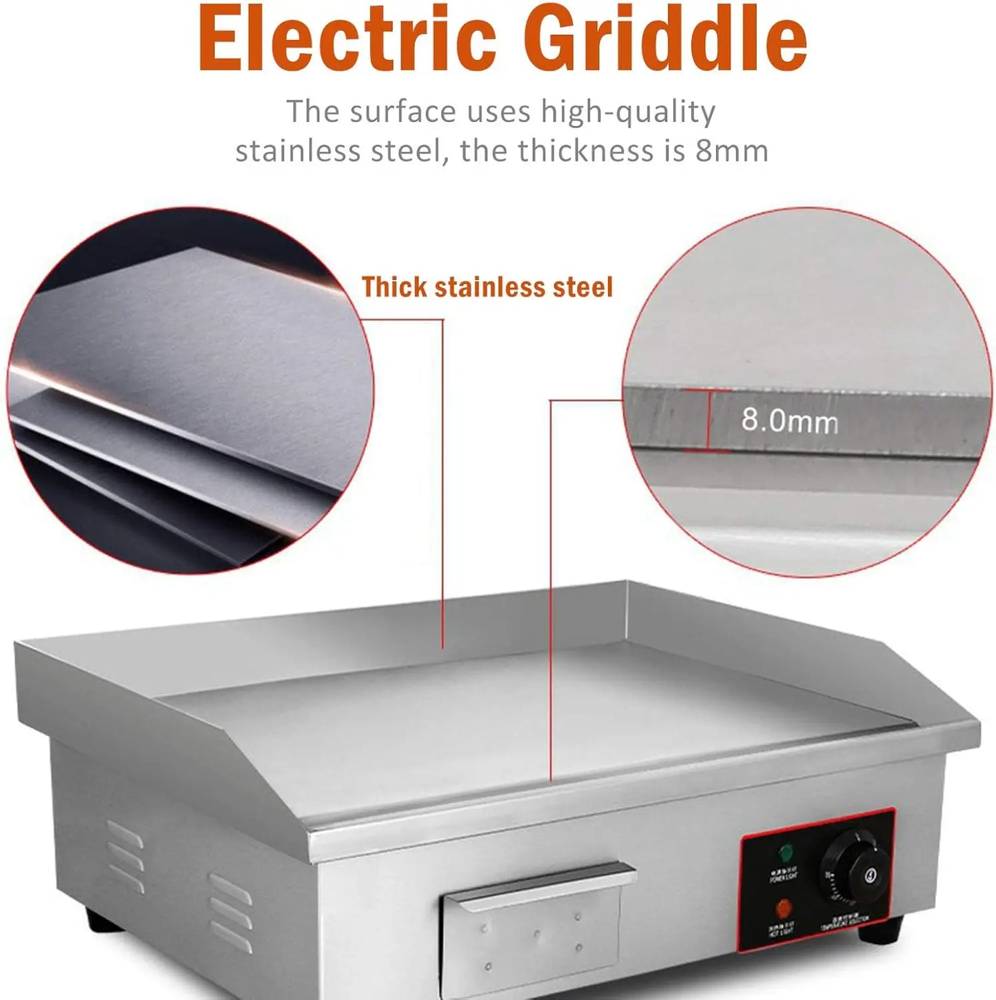 3000W 22" Commercial Electric Griddle Flat Top Grill Thermostatic Control,Stainless Ste