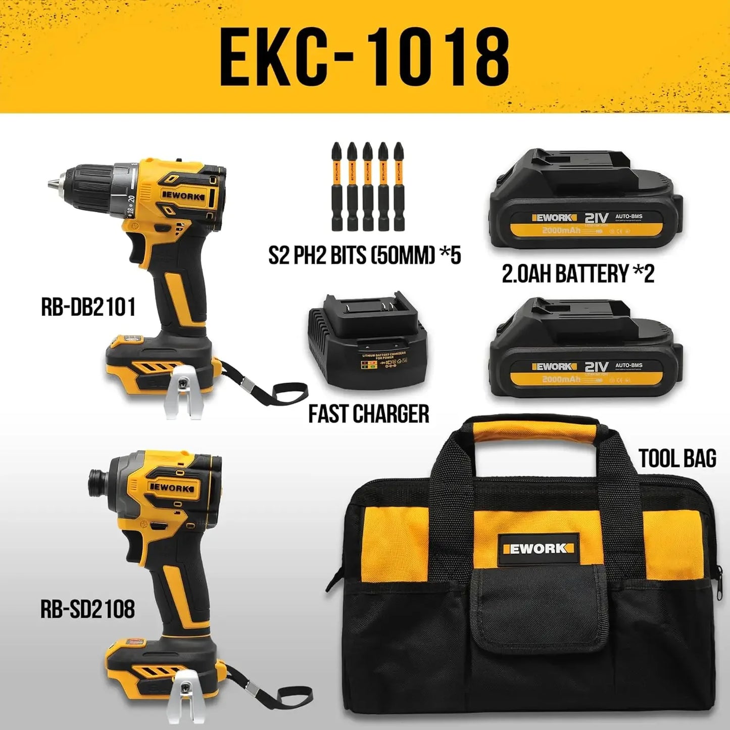 Cordless Drill and Impact Driver with Batteries and Fast Charger Tool Bag