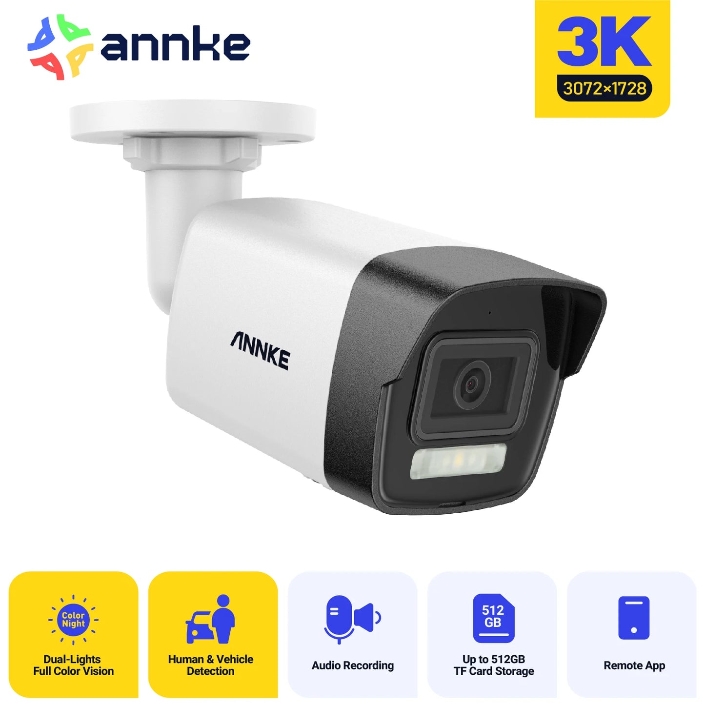 ANNKE 12MP 3K Outdoor Smart Dual Light PoE Security Camera Color IR Night Vision Built-in Microphone IP67 Smart Home H.265+