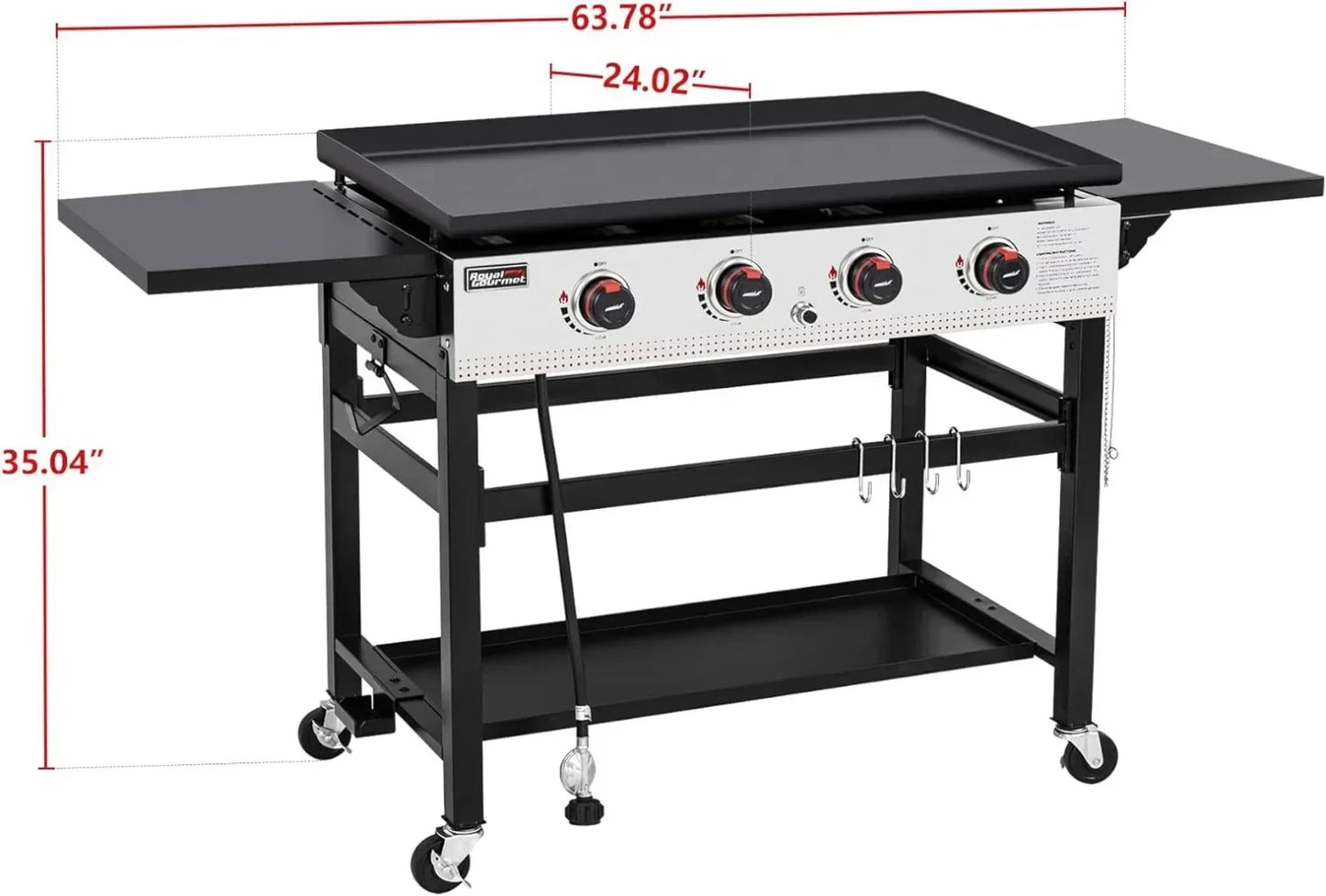 4-Burner Flat Top Gas Grill with Folding Side Tables