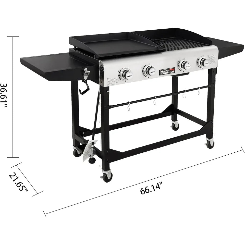 4-Burner Portable Gas Grill and Griddle Combo with Cover